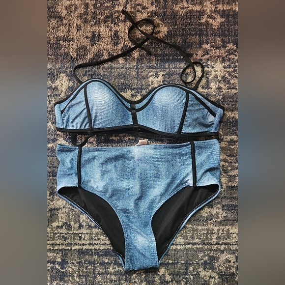 Blue Denim and Black Print 2-piece - Picture 1 of 2